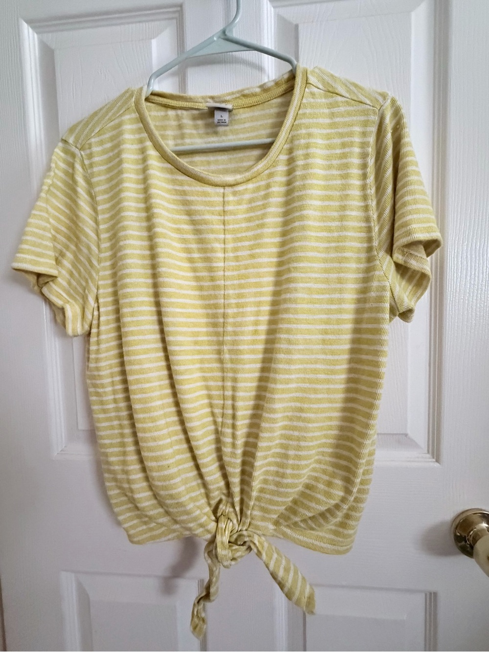 a new day Yellow and White Striped Tie-Front Short Sleeve Top